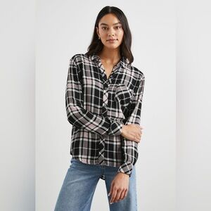 Rails Hunter Long Sleeve Button Down Shirt Small Women’s  Onyx Rose Gold‎ Lurex